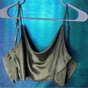 Chic Olive Green Camisole with Lace Trim and Adjustable Straps